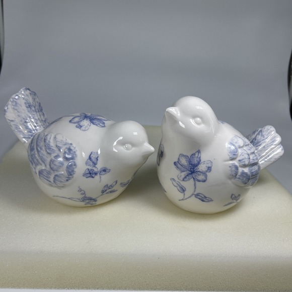 Other - Ceramic‎ Birds Set of 2 White Porcelain Blue Floral English Cottage